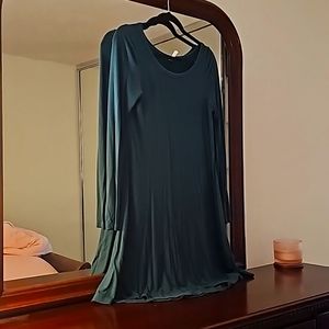 Dearcase women long sleeve tshirt dress, crewneck, dark green, small